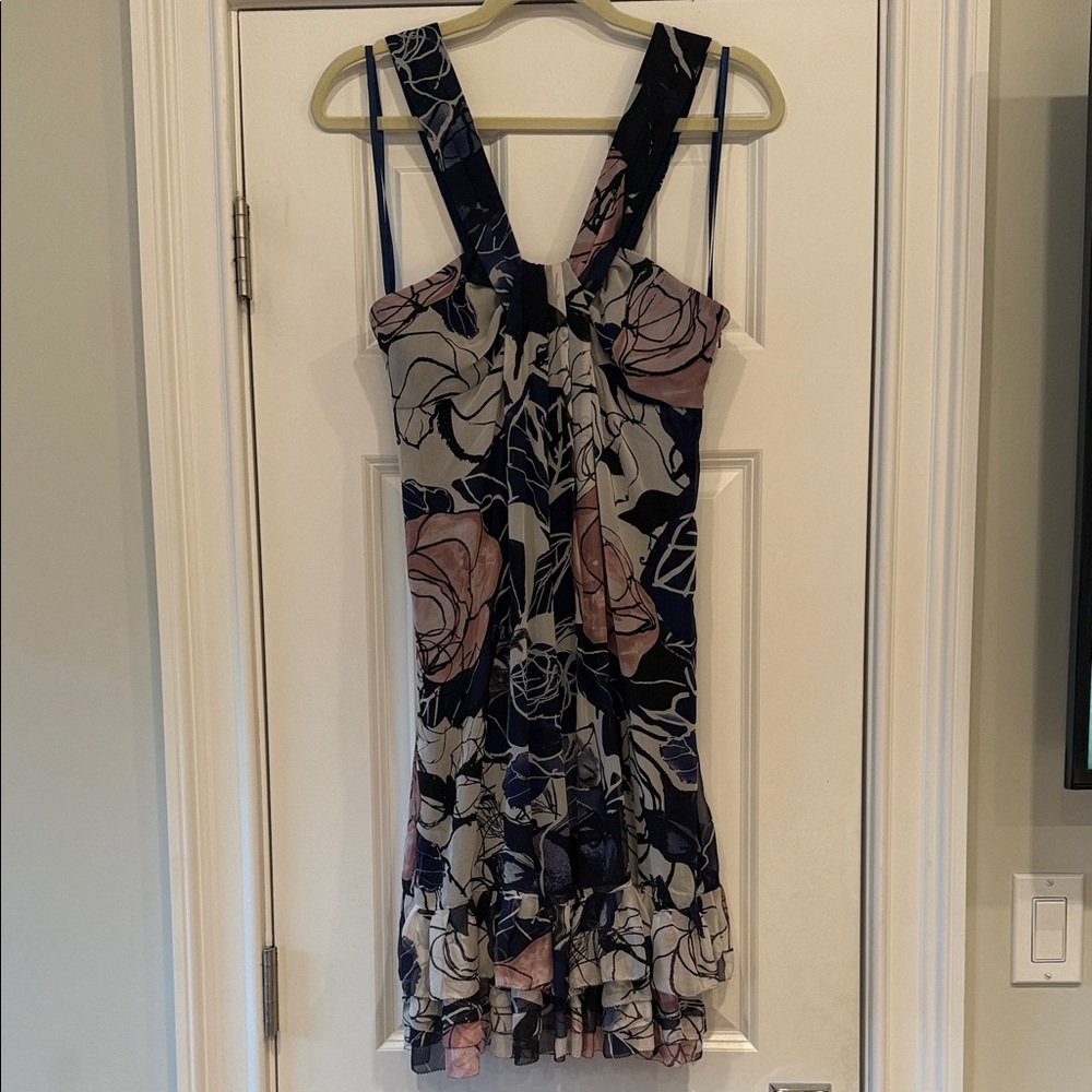 Diane Von Furstenberg Wildrose Blue Sleeveless Floral Silk Mini Dress - Size 4